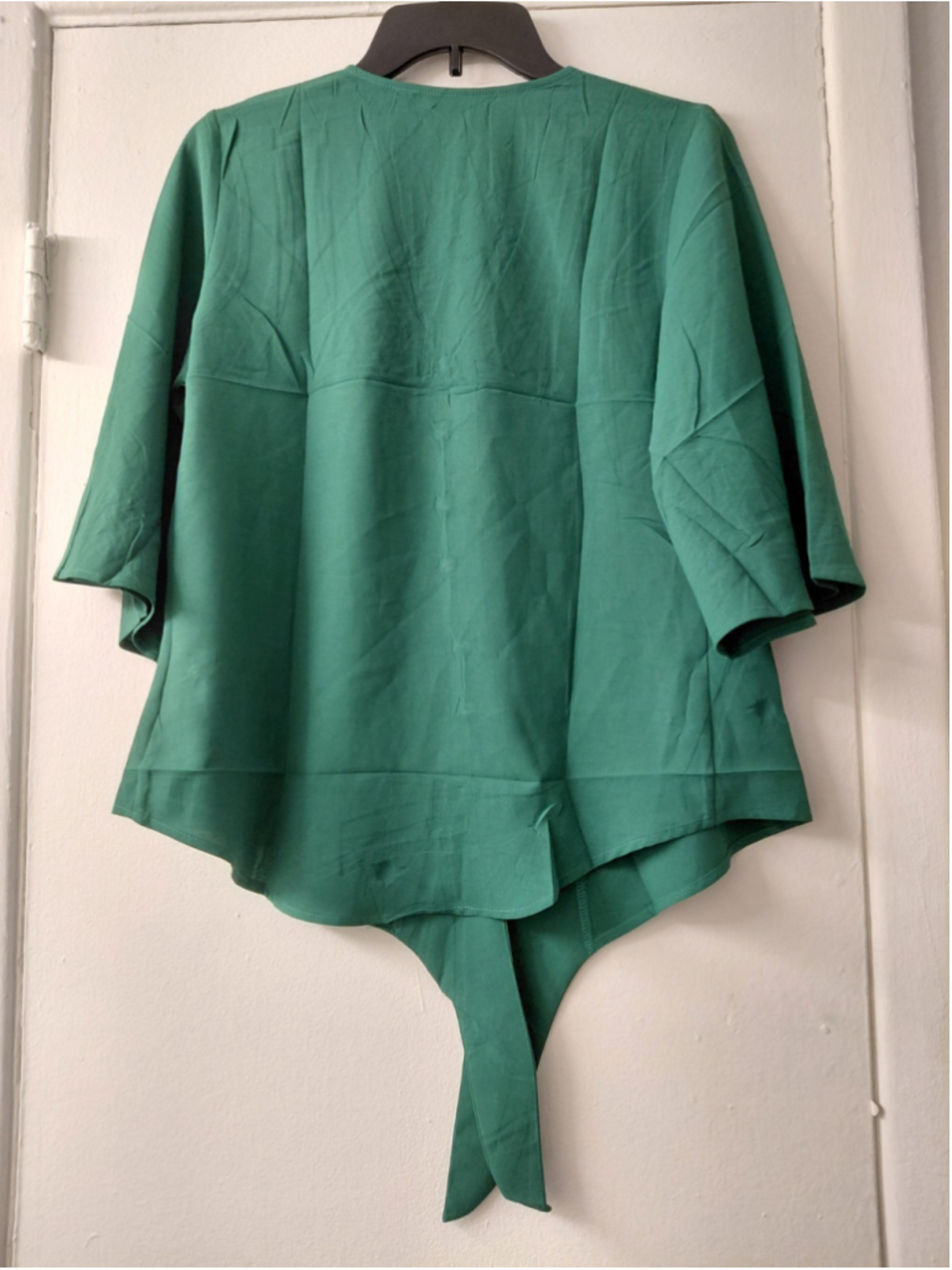 Ladies Small Dressy Tropical Kelly Green Front Tie Top Blouse - Picture 2 of 4